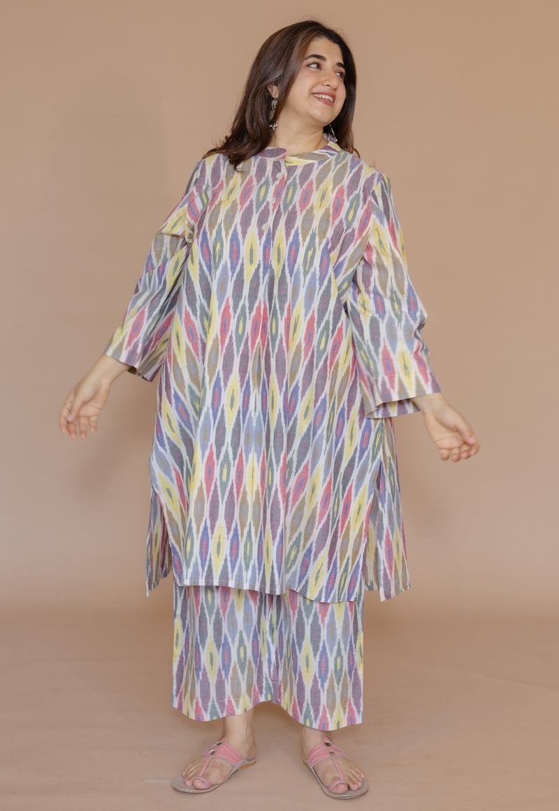 Ayaat Multi Handloom Ikkat Cotton Straight Kurta