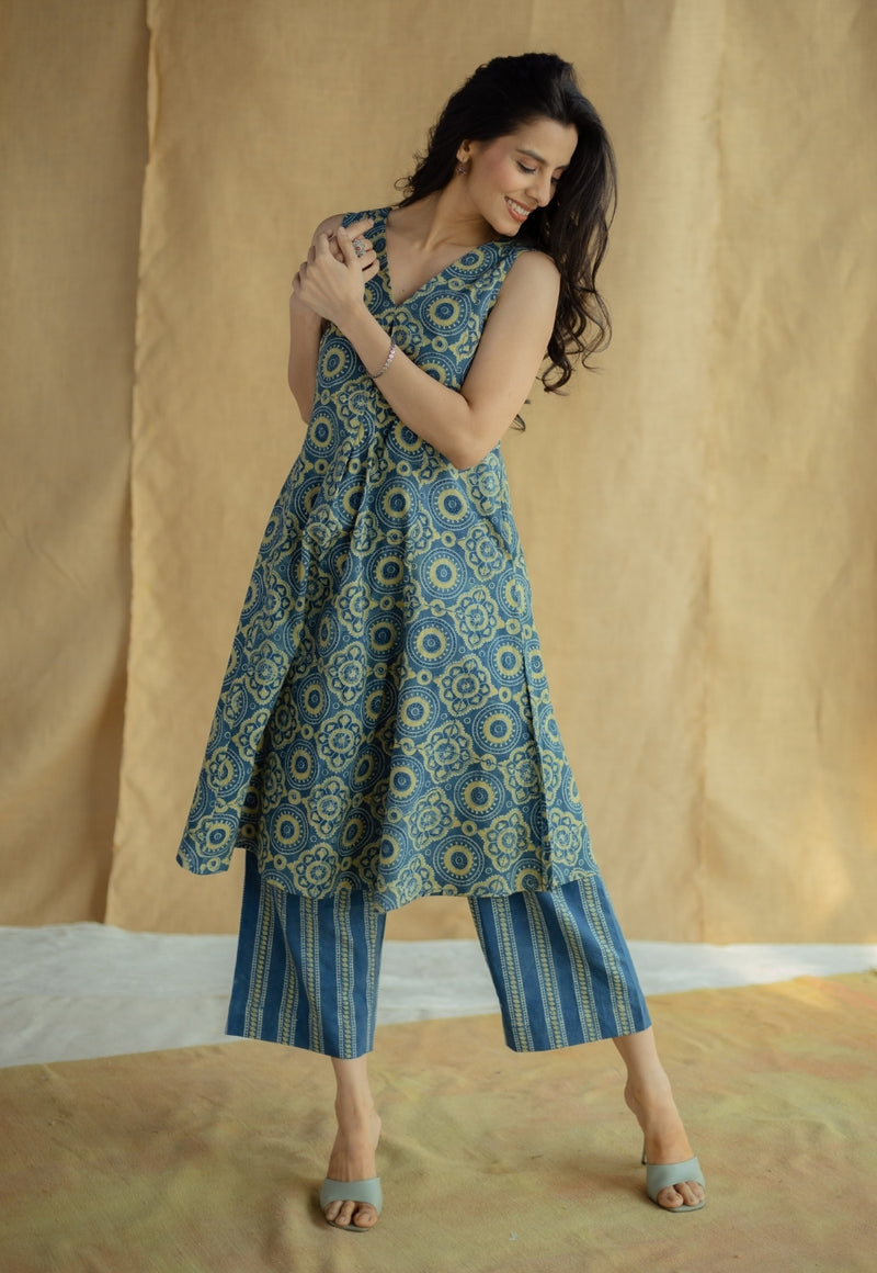 Raahi Indigo Ajrakh Cotton A Line Kurta