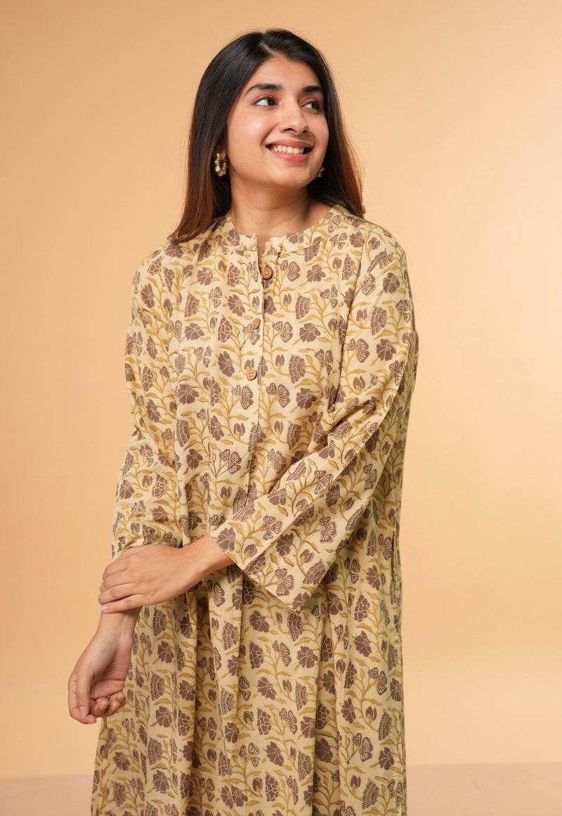 Ayaat Beige Ajrakh Cotton Straight Co-Ord Set