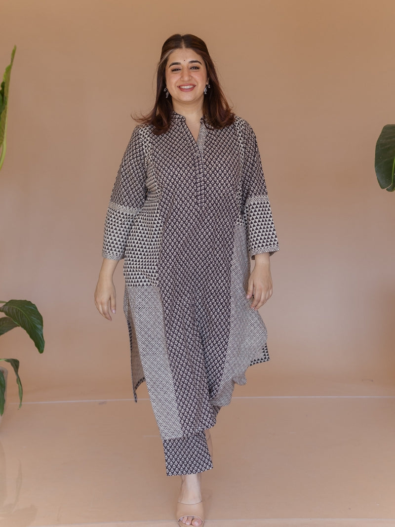 Rohini Black Bagru Cotton Straight Kurta