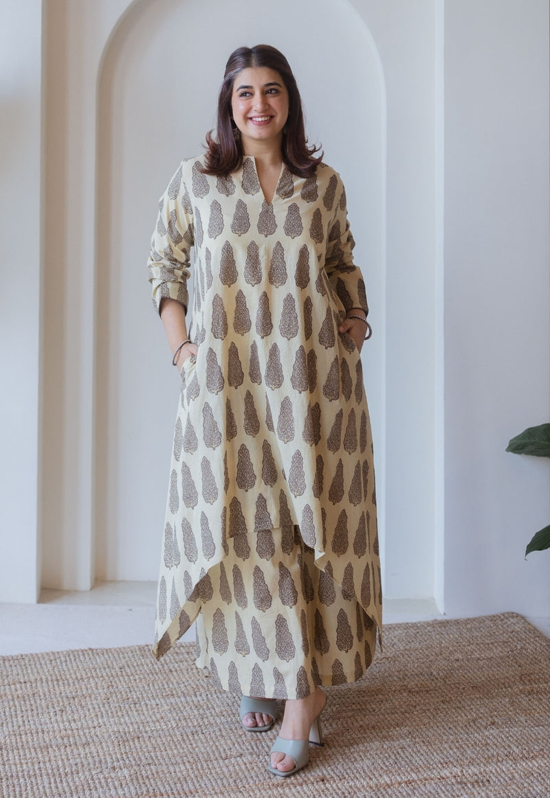 Norah Beige Ajrakh Cotton Palazzo