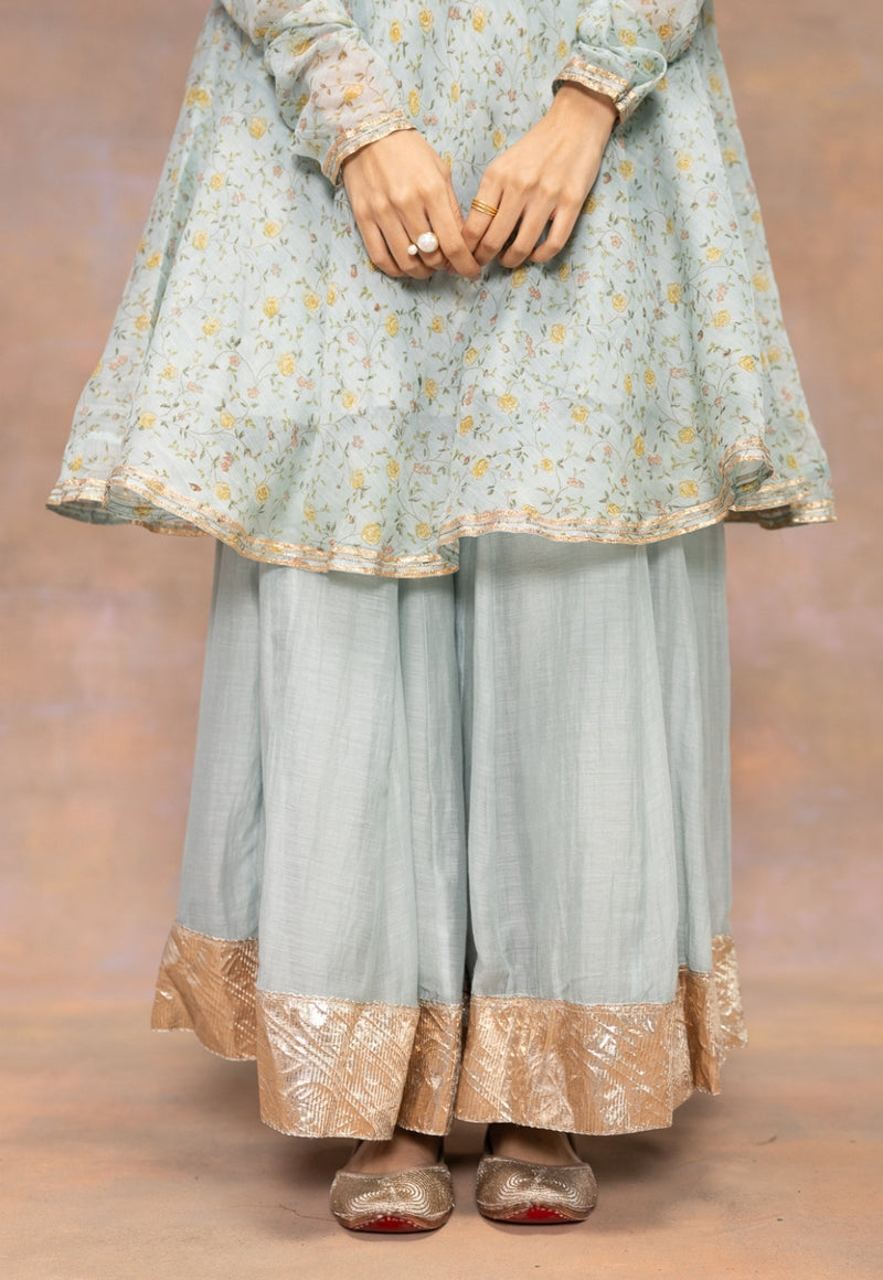 Ira Blue Solid Chanderi Silk Kali Sharara