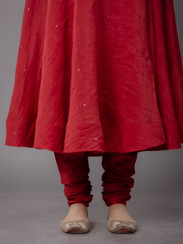Miral Red Solid Chanderi Silk Churidar