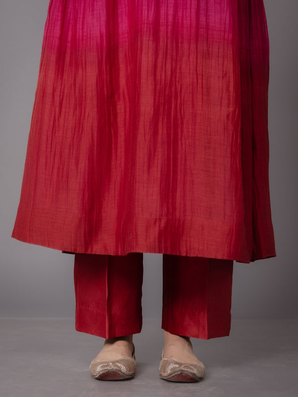 Yashi Red Solid Chanderi Silk Straight Pant