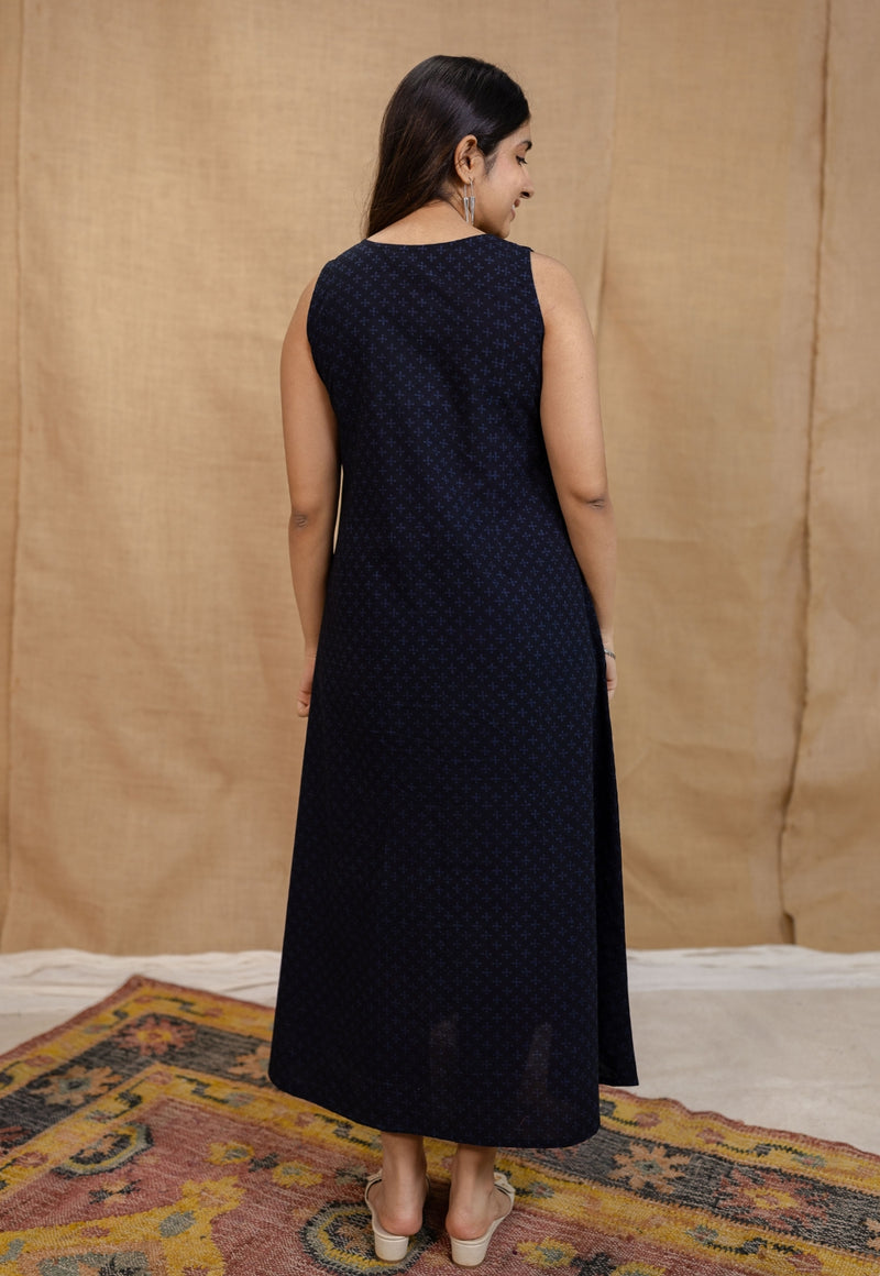 Mariam Indigo Ajrakh Cotton A Line Dress