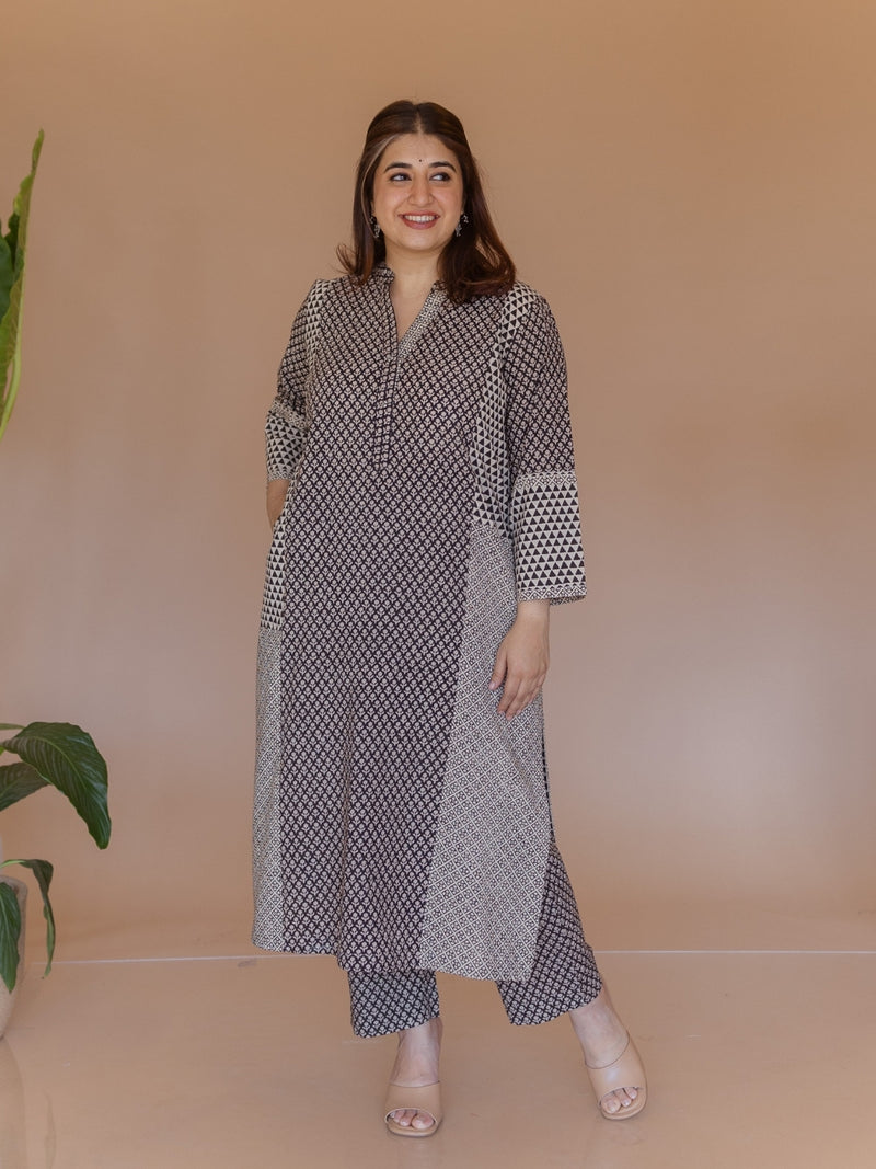 Rohini Black Bagru Cotton Straight Kurta