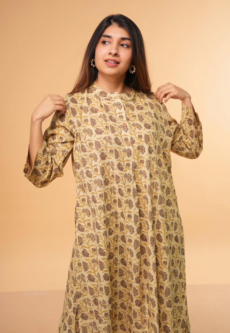 Ayaat Beige Ajrakh Cotton Straight Co-Ord Set