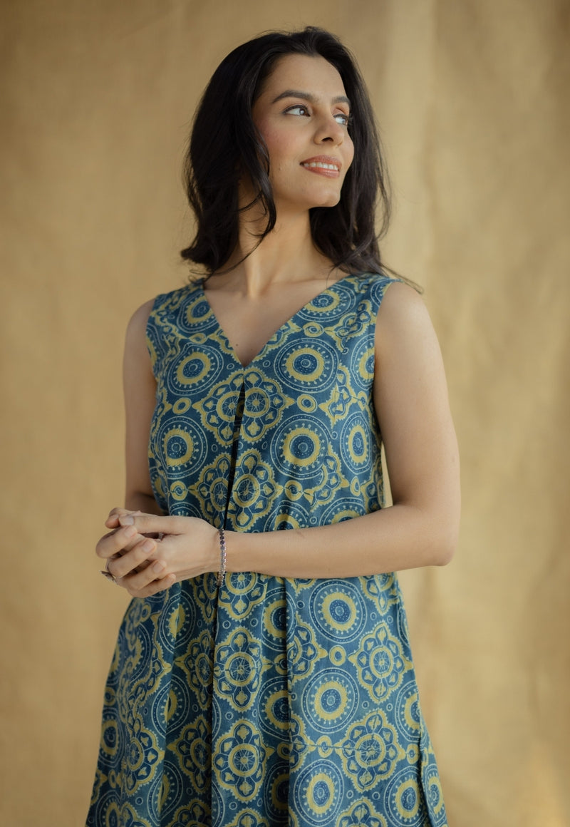 Raahi Indigo Ajrakh Cotton A Line Kurta