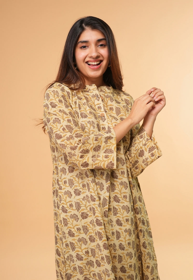 Ayaat Beige Ajrakh Cotton Straight Co-Ord Set