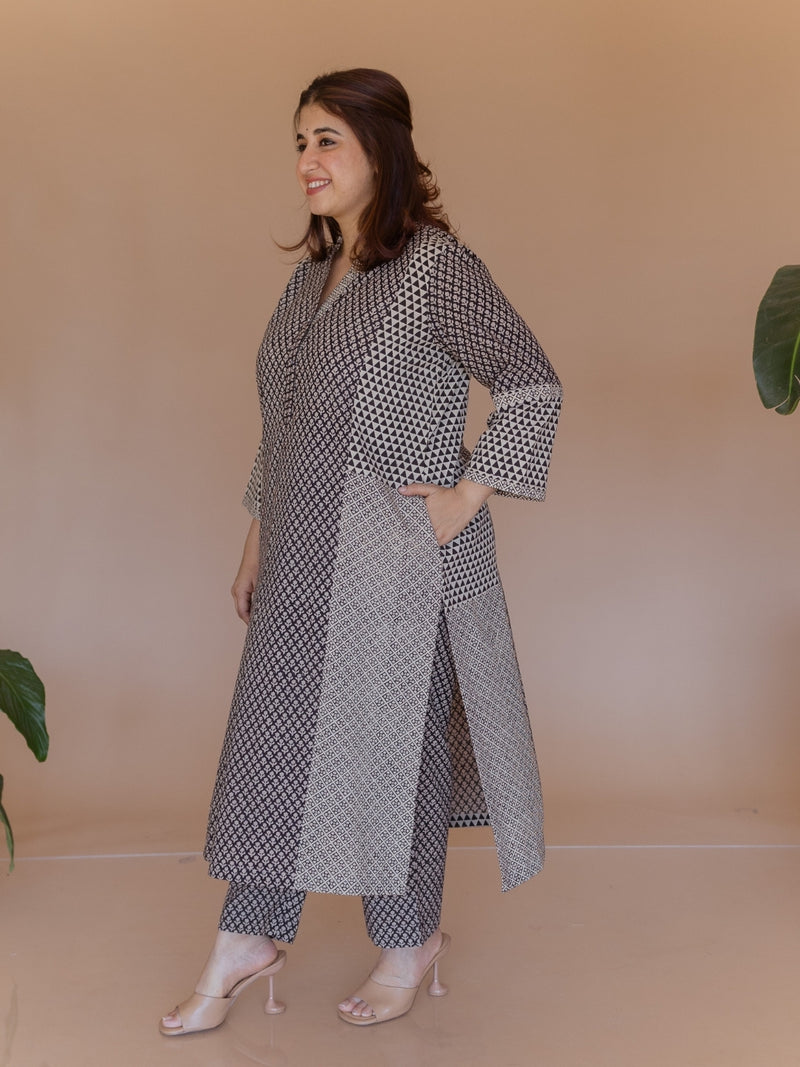 Rohini Black Bagru Cotton Straight Kurta