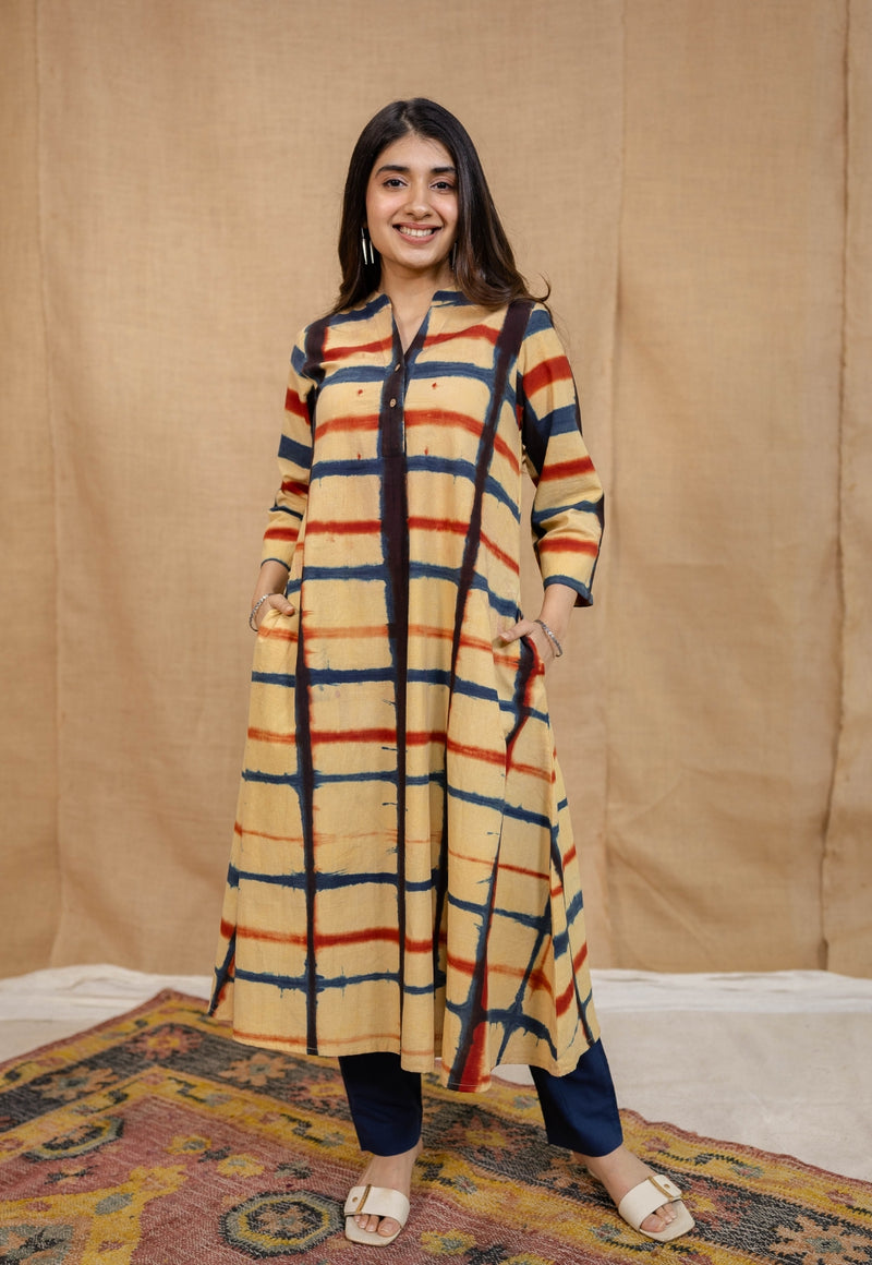 Safira Cream Clamp Dyed Cotton A Line Kurta