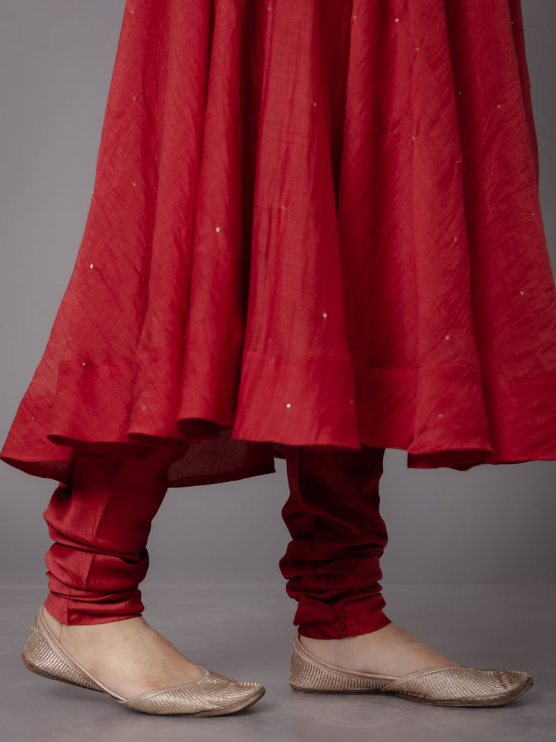 Miral Red Solid Chanderi Silk Churidar