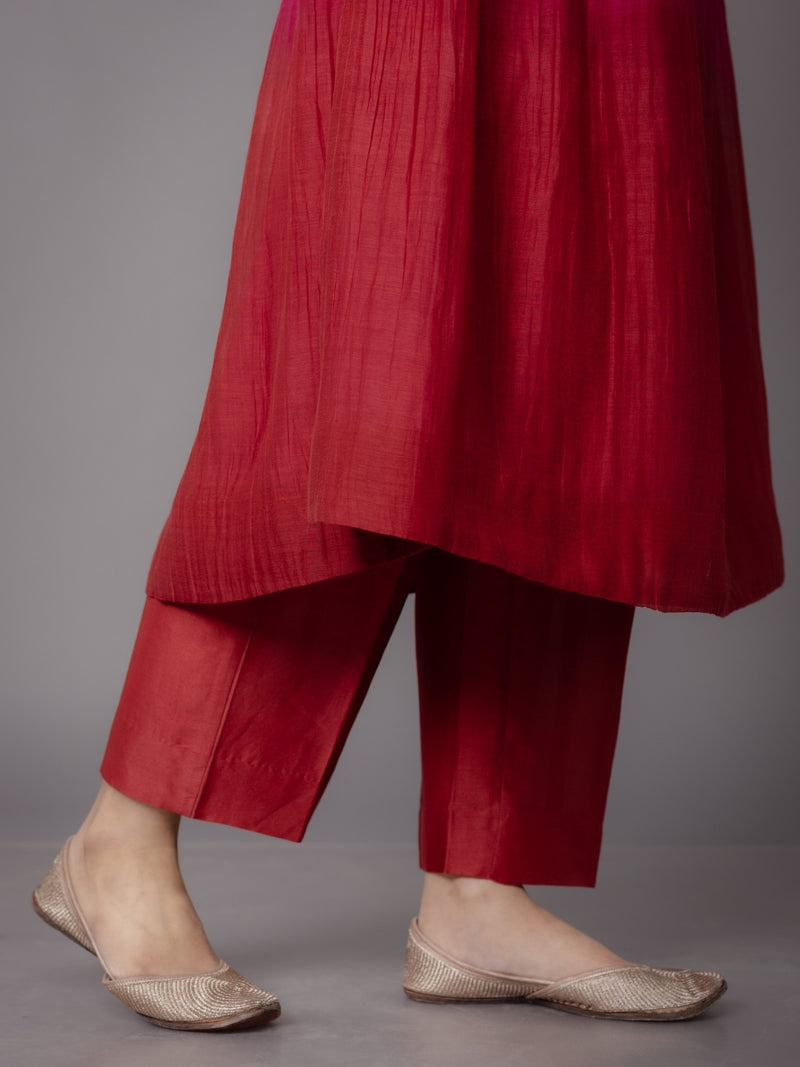 Yashi Red Solid Chanderi Silk Straight Pant