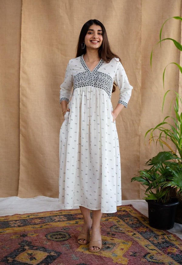 Ralia White Fakira Cotton A Line Dress