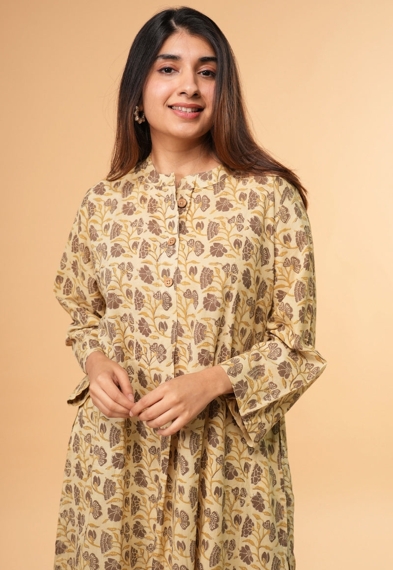 Ayaat Beige Ajrakh Cotton Straight Co-Ord Set
