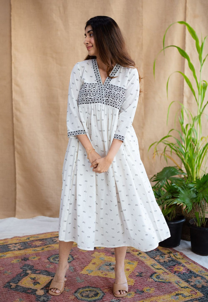 Ralia White Fakira Cotton A Line Dress