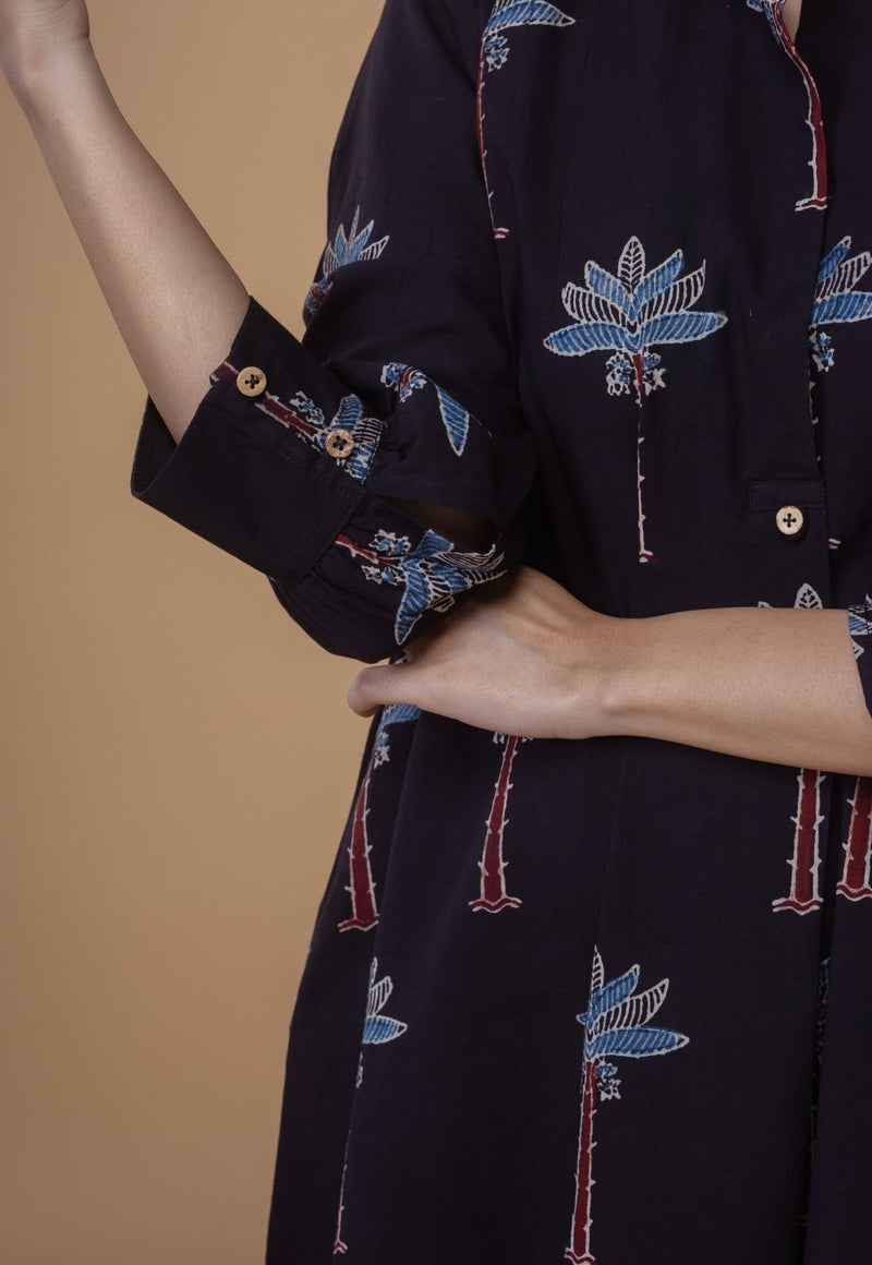 Ridah Black Ajrakh Cotton A Line Dress