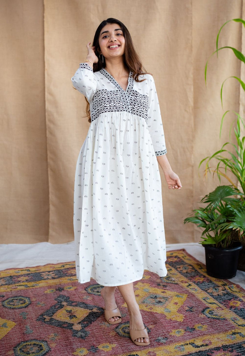 Ralia White Fakira Cotton A Line Dress