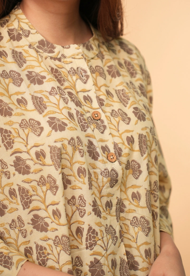 Ayaat Beige Ajrakh Cotton Straight Co-Ord Set