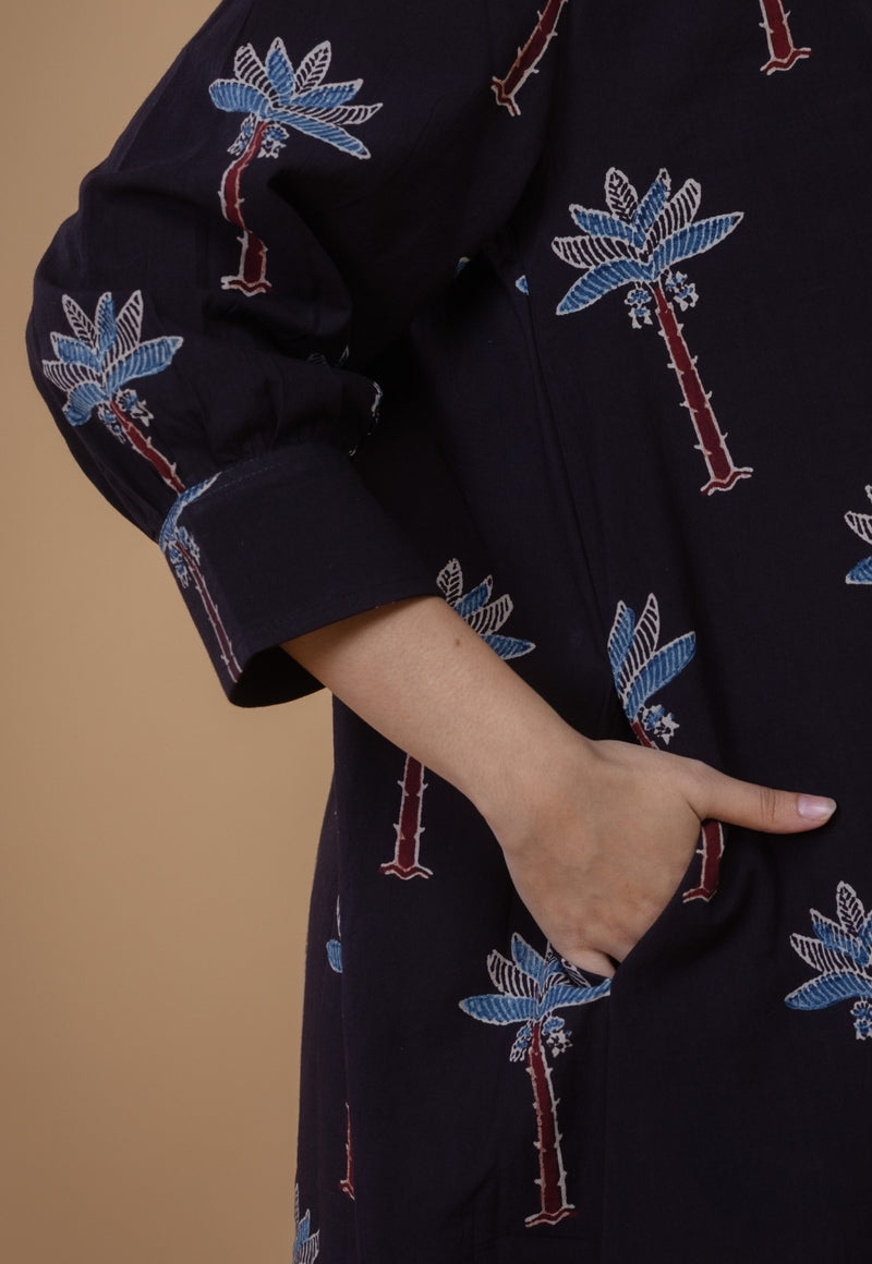 Ridah Black Ajrakh Cotton A Line Dress