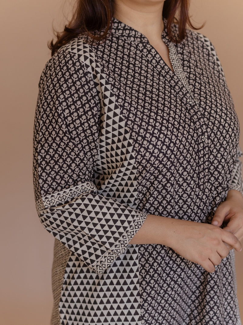 Rohini Black Bagru Cotton Straight Kurta