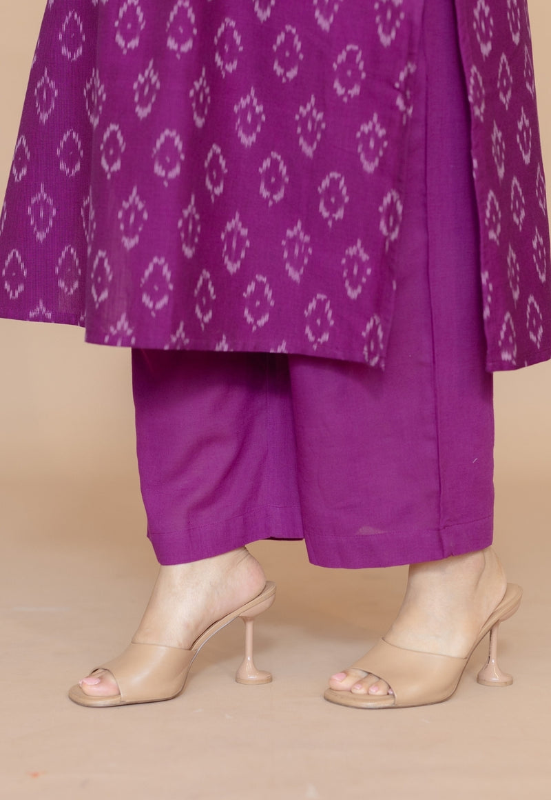 Yashi Purple Solid Cotton Flex Straight Pant