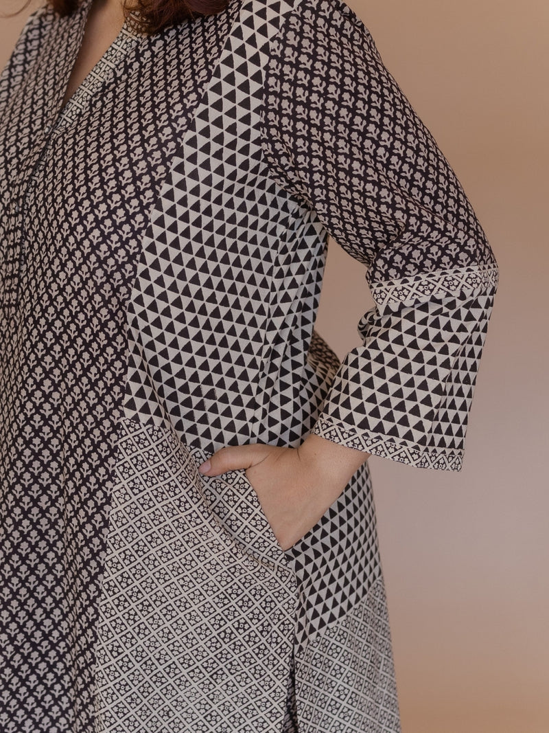 Rohini Black Bagru Cotton Straight Kurta