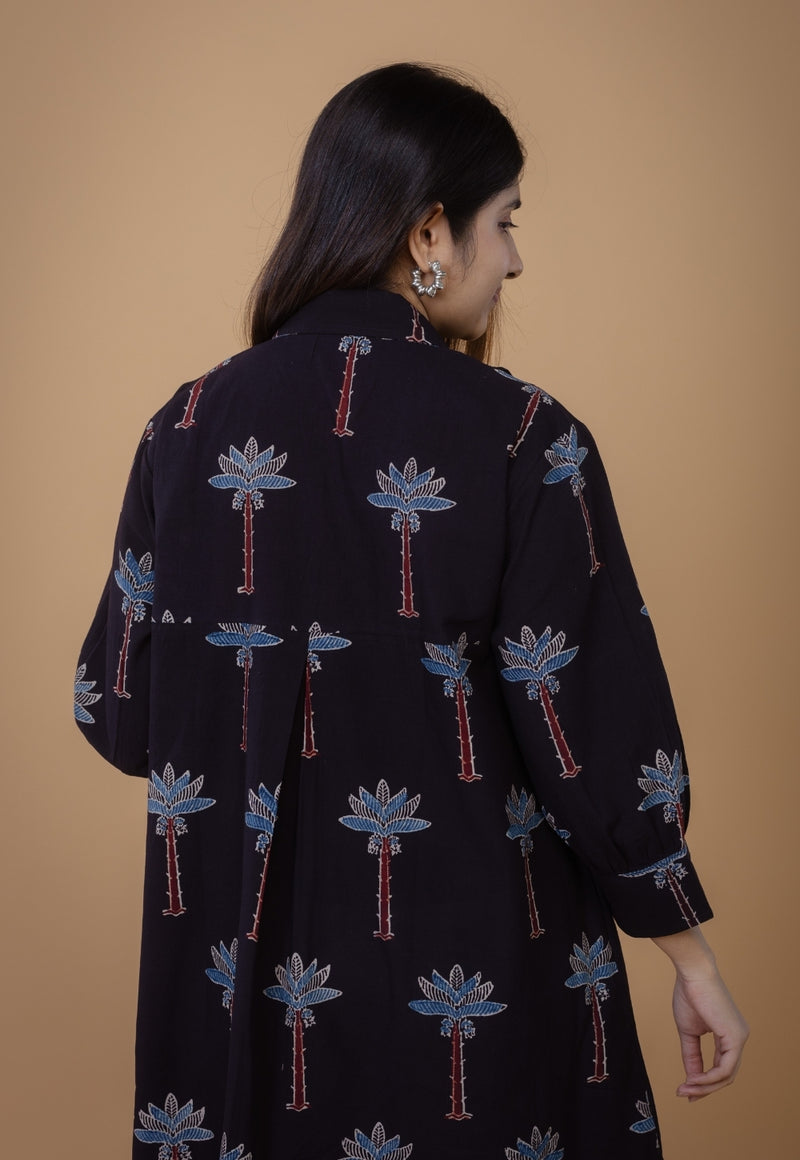 Ridah Black Ajrakh Cotton A Line Dress