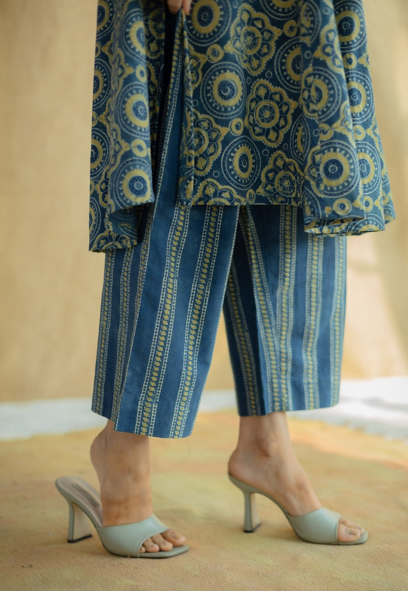 Raahi Indigo Ajrakh Cotton A Line Kurta