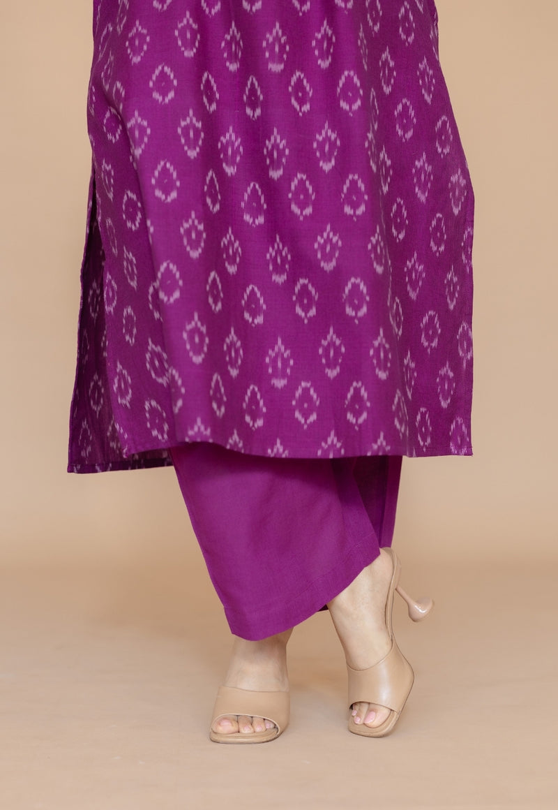 Yashi Purple Solid Cotton Flex Straight Pant