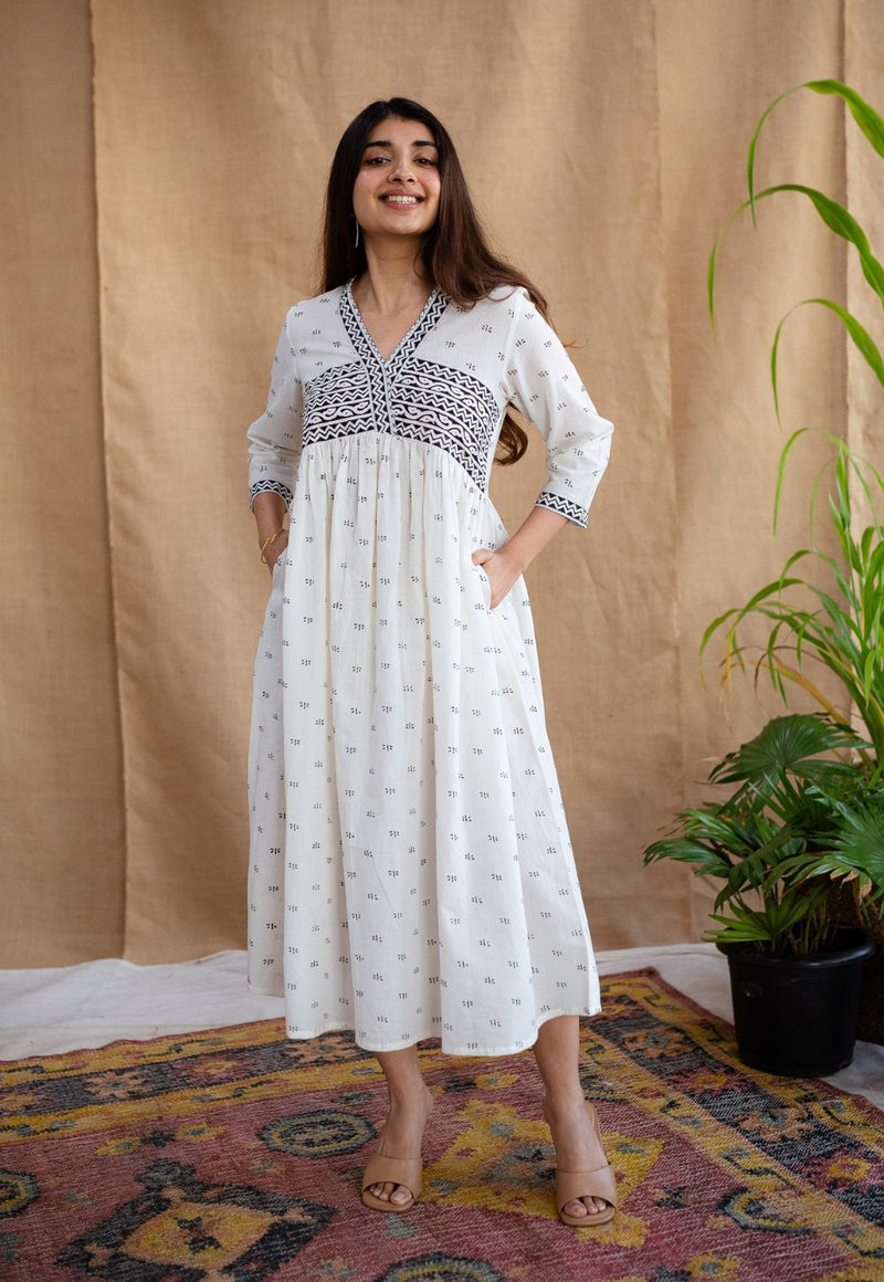 Ralia White Fakira Cotton A Line Dress