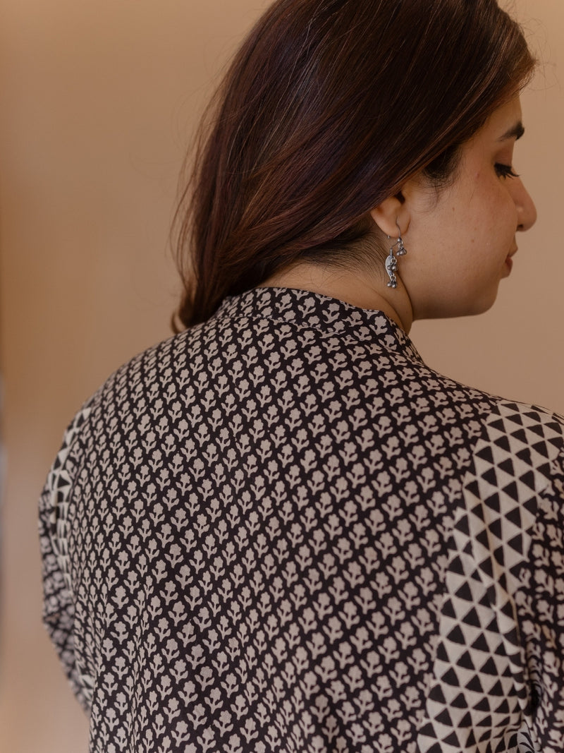 Rohini Black Bagru Cotton Straight Kurta