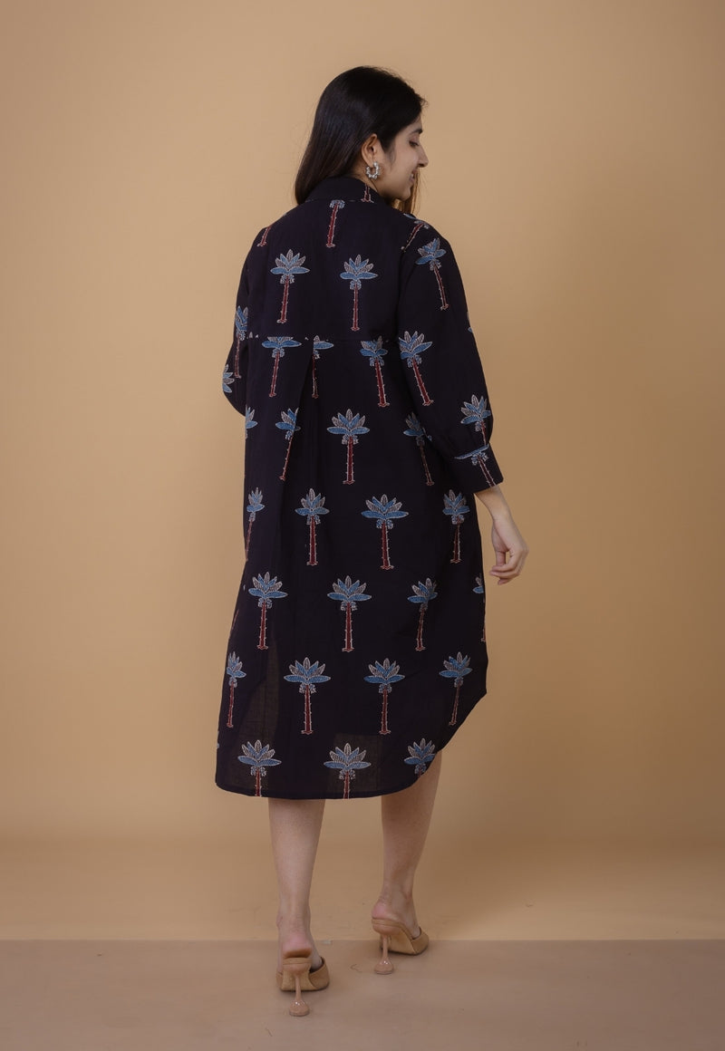 Ridah Black Ajrakh Cotton A Line Dress