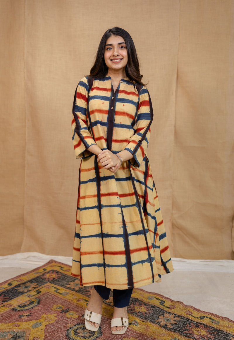 Safira Cream Clamp Dyed Cotton A Line Kurta