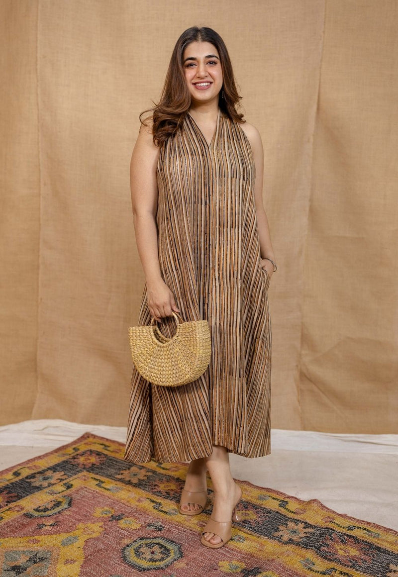 Lisa Brown Kalamkari Rayon A Line Dress