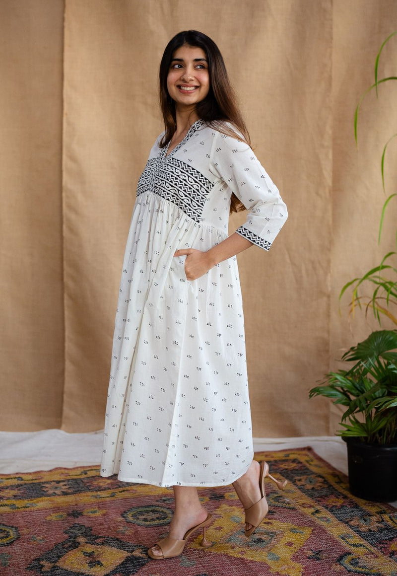 Ralia White Fakira Cotton A Line Dress