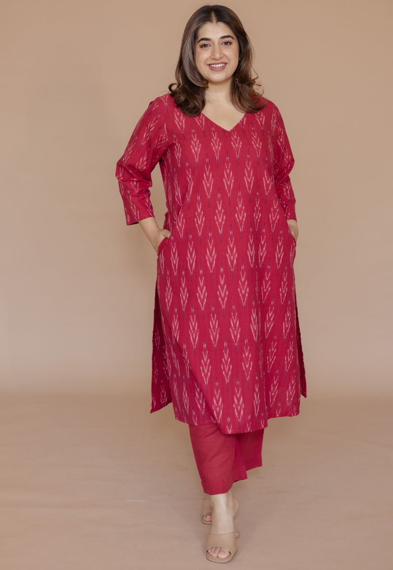 Yashi Pink Solid Cotton Flex Straight Pant