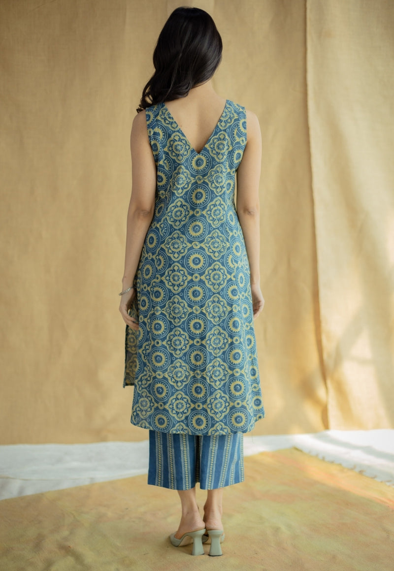 Raahi Indigo Ajrakh Cotton A Line Kurta