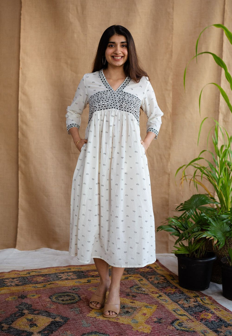 Ralia White Fakira Cotton A Line Dress