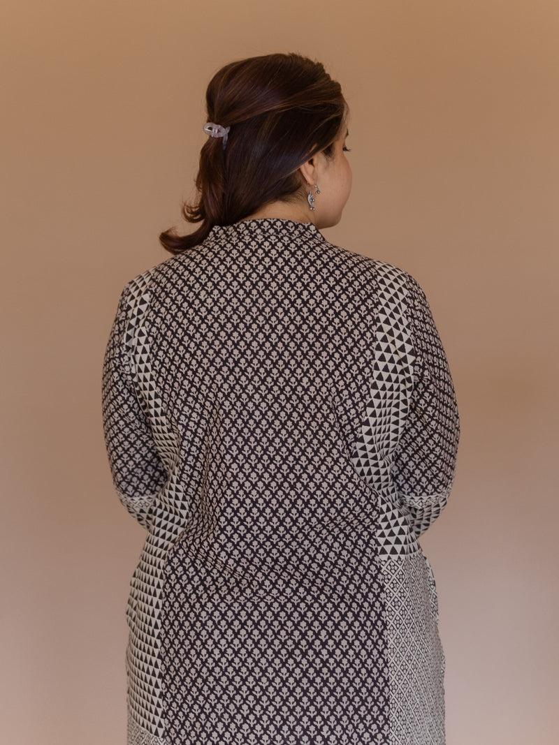 Rohini Black Bagru Cotton Straight Kurta