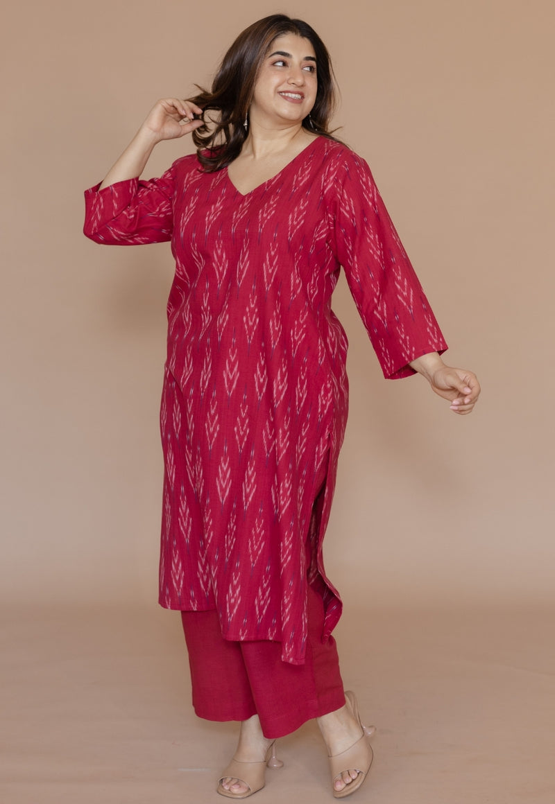 Aarushi Pink Handloom Ikkat Cotton Straight Kurta