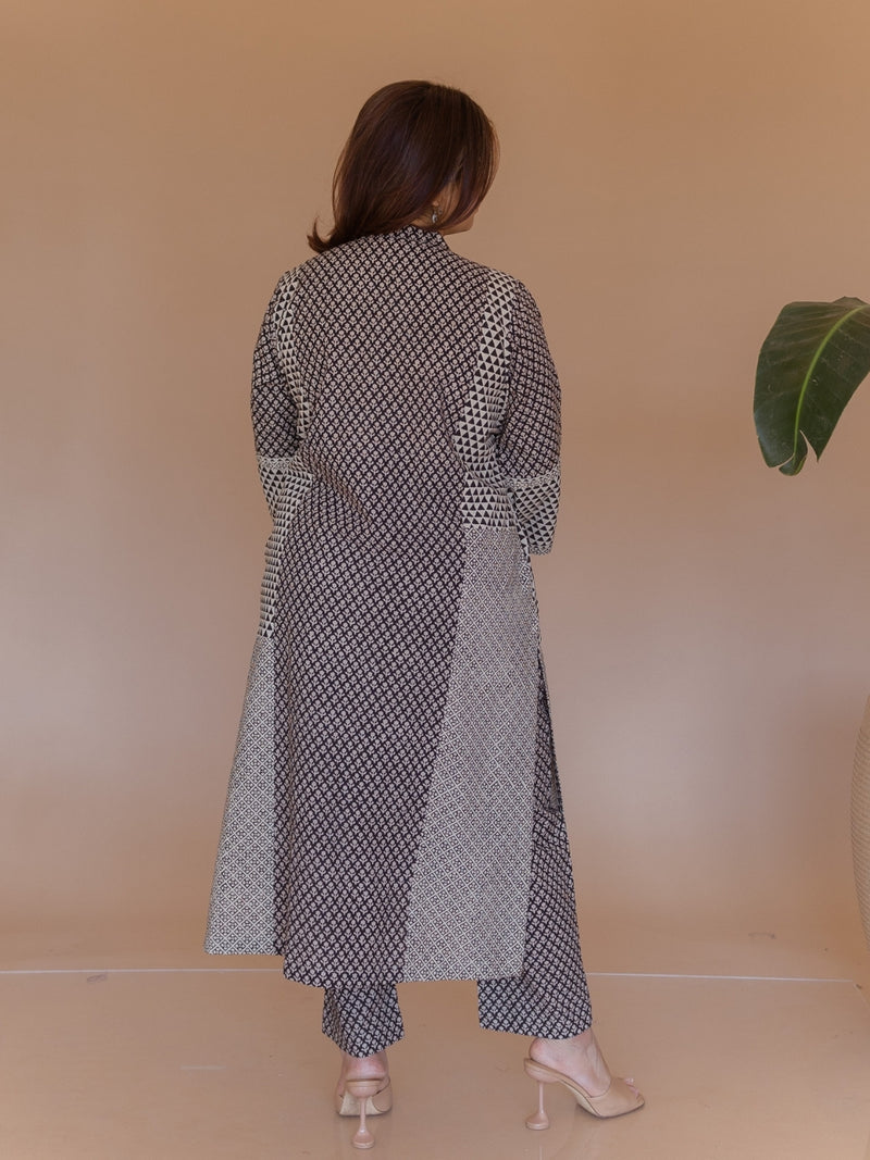 Rohini Black Bagru Cotton Straight Kurta