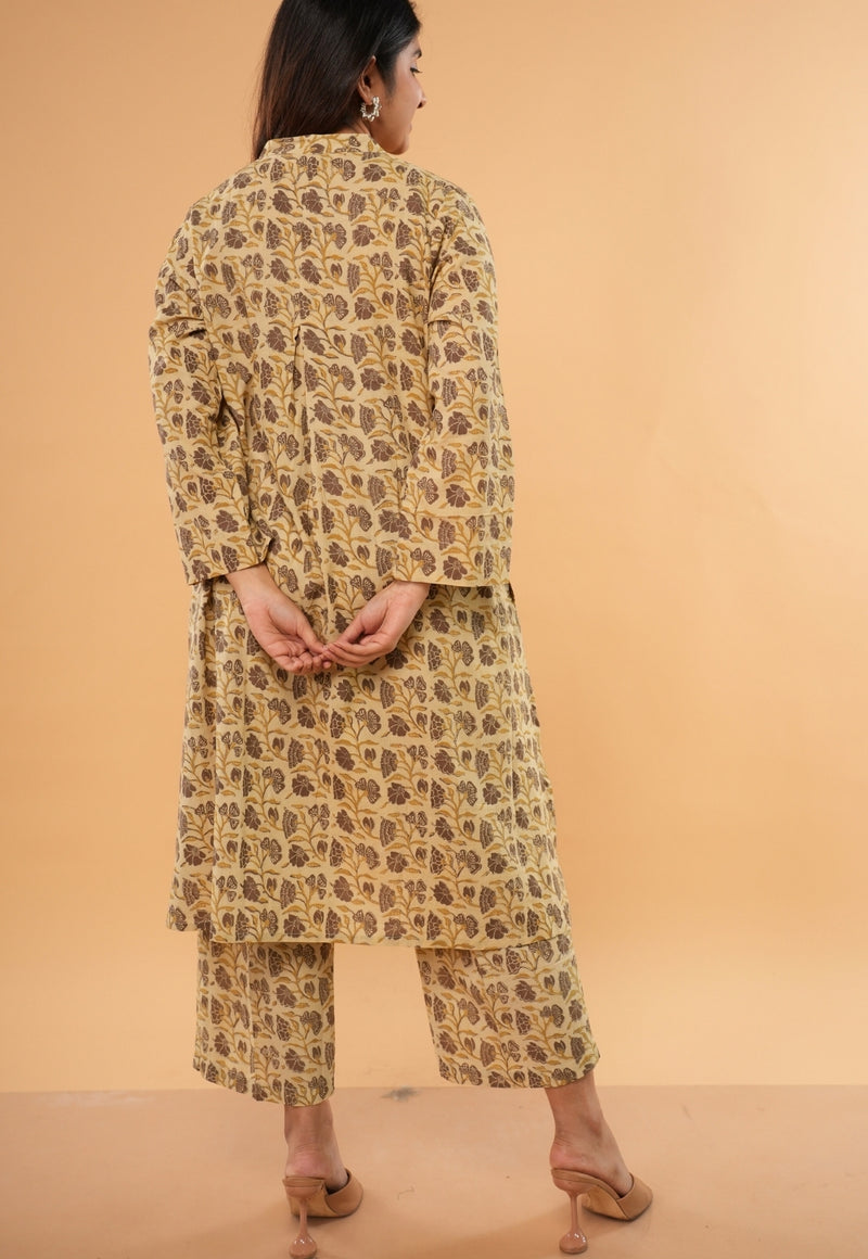 Ayaat Beige Ajrakh Cotton Straight Co-Ord Set
