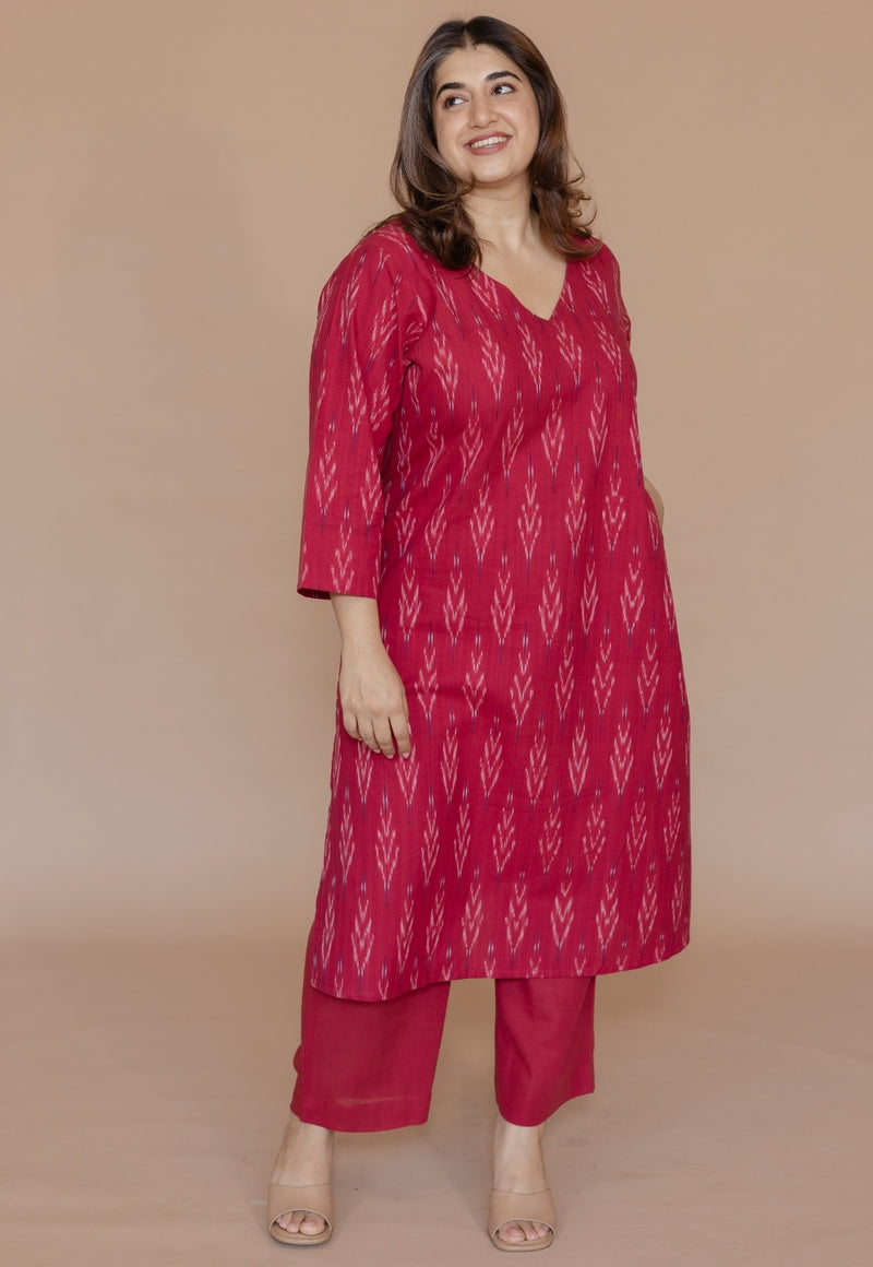 Aarushi Pink Handloom Ikkat Cotton Straight Kurta