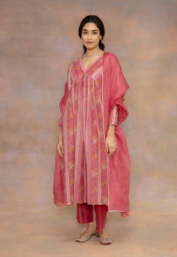 Prita Pink Solid Cotton Satin Narrow Pant