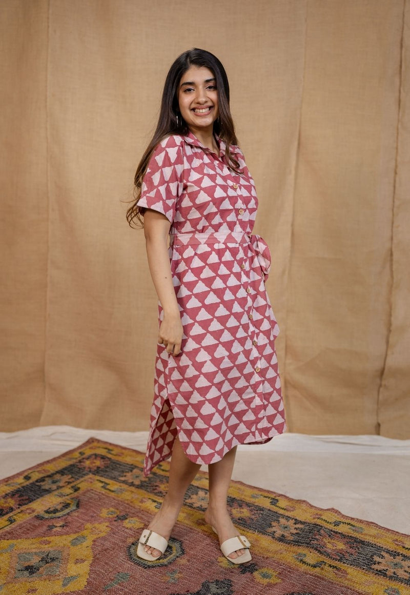 Aalia Pink Batik Cotton Straight Dress