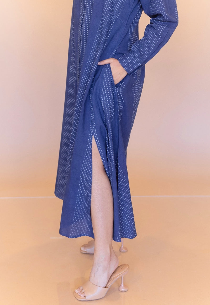 Trusha Blue Dabu Cotton A Line Dress