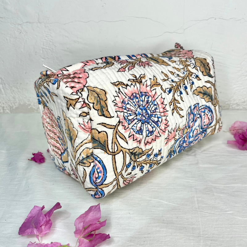 White Quilted Cotton Pouch