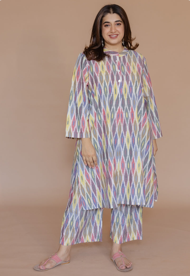 Ayaat Multi Handloom Ikkat Cotton Straight Kurta