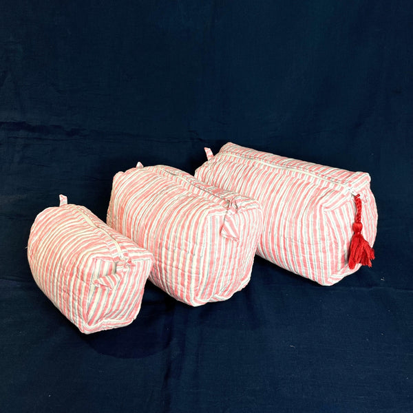 Pink Quilted Cotton Pouch (Set of 3)